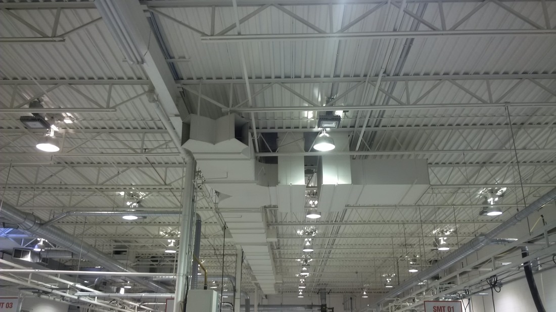 LED lights at Etratech factory Burlington DC Microgrid project large view